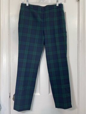 J. Crew Black Watch Plaid Wool Martie Crop Pants Green/Blue - Size 4